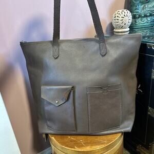 MADEWELL The Transport Satchel Large Pebbled Leather Tote Zip Top Pockets Bag